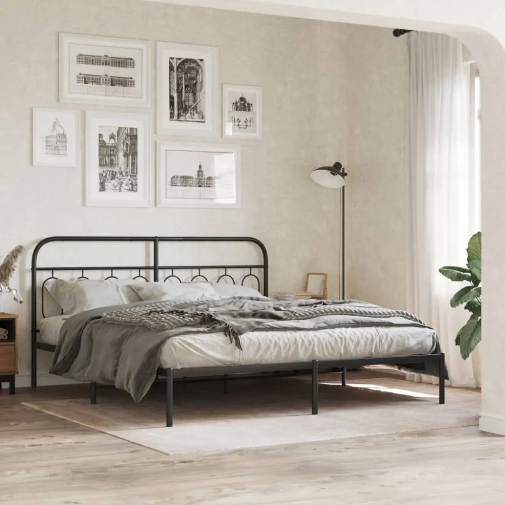 Bedframe met hoofdbord metaal zwart 180x200 cm