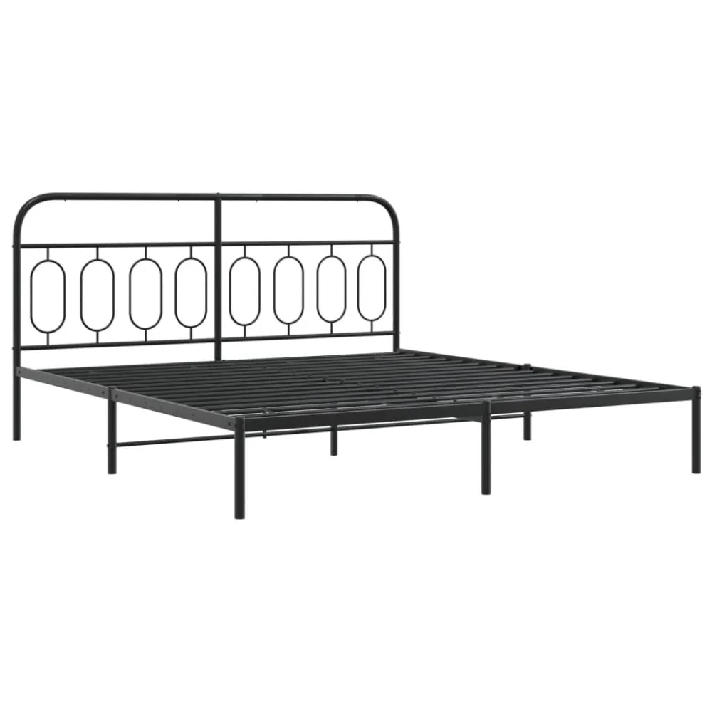 Bedframe met hoofdbord metaal zwart 180x200 cm