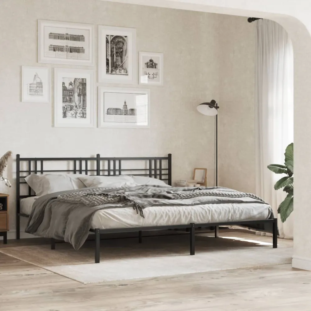 Bedframe met hoofdbord metaal zwart 180x200 cm