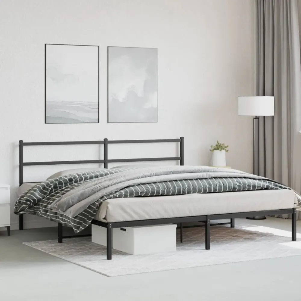 Bedframe met hoofdbord metaal zwart 180x200 cm