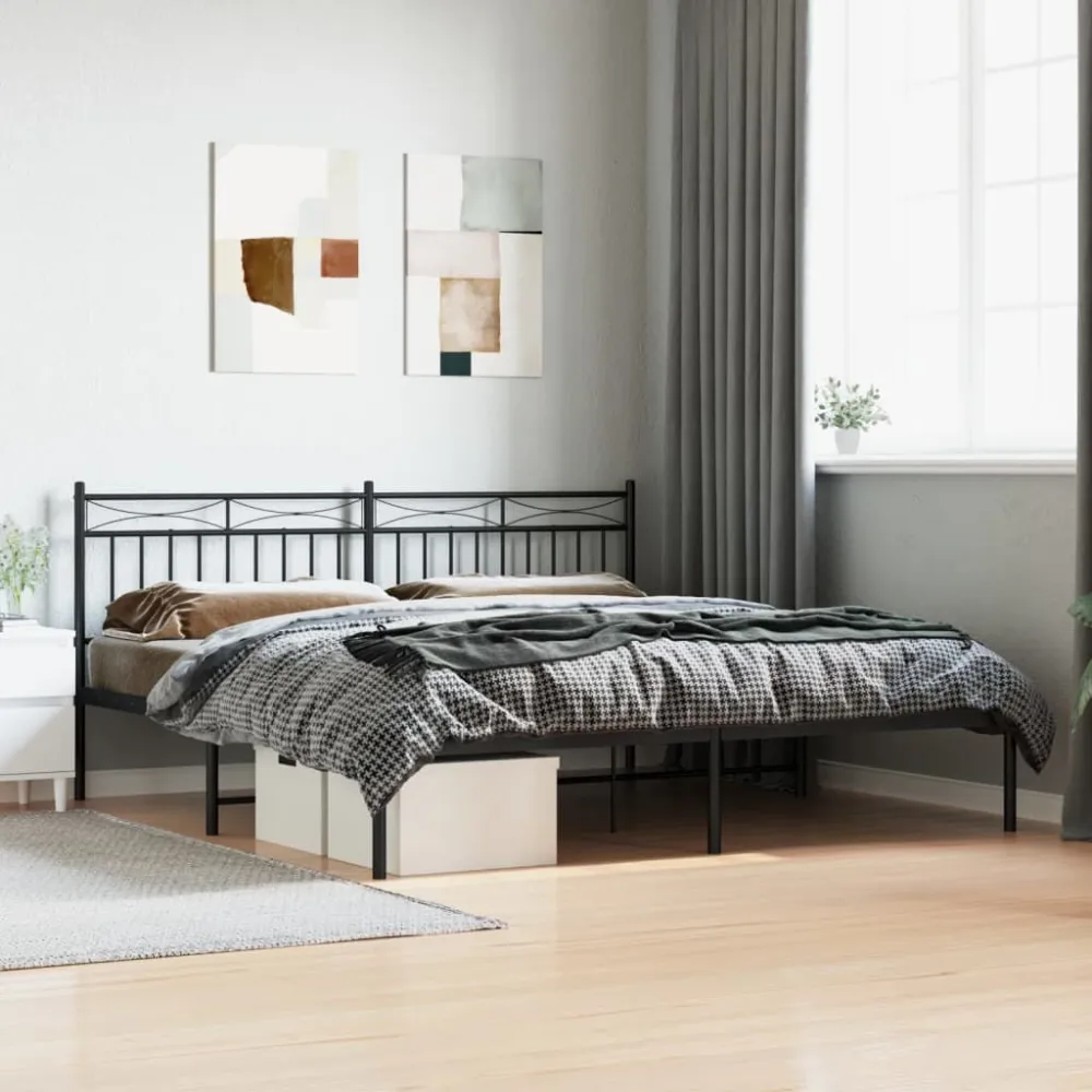 Bedframe met hoofdbord metaal zwart 180x200 cm
