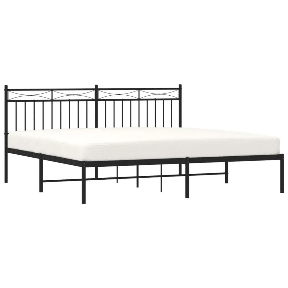 Bedframe met hoofdbord metaal zwart 180x200 cm