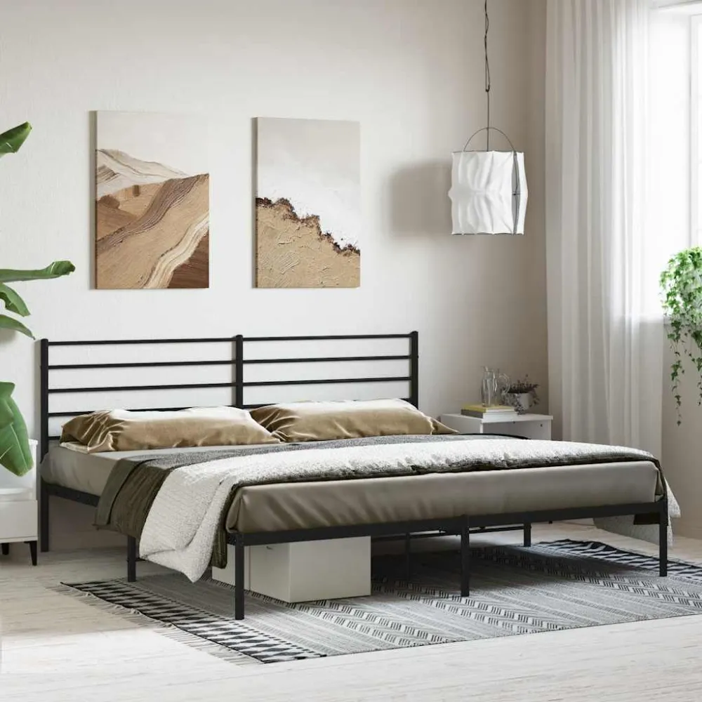 Bedframe met hoofdbord metaal zwart 180x200 cm