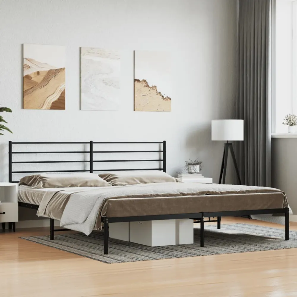 Bedframe met hoofdbord metaal zwart 180x200 cm