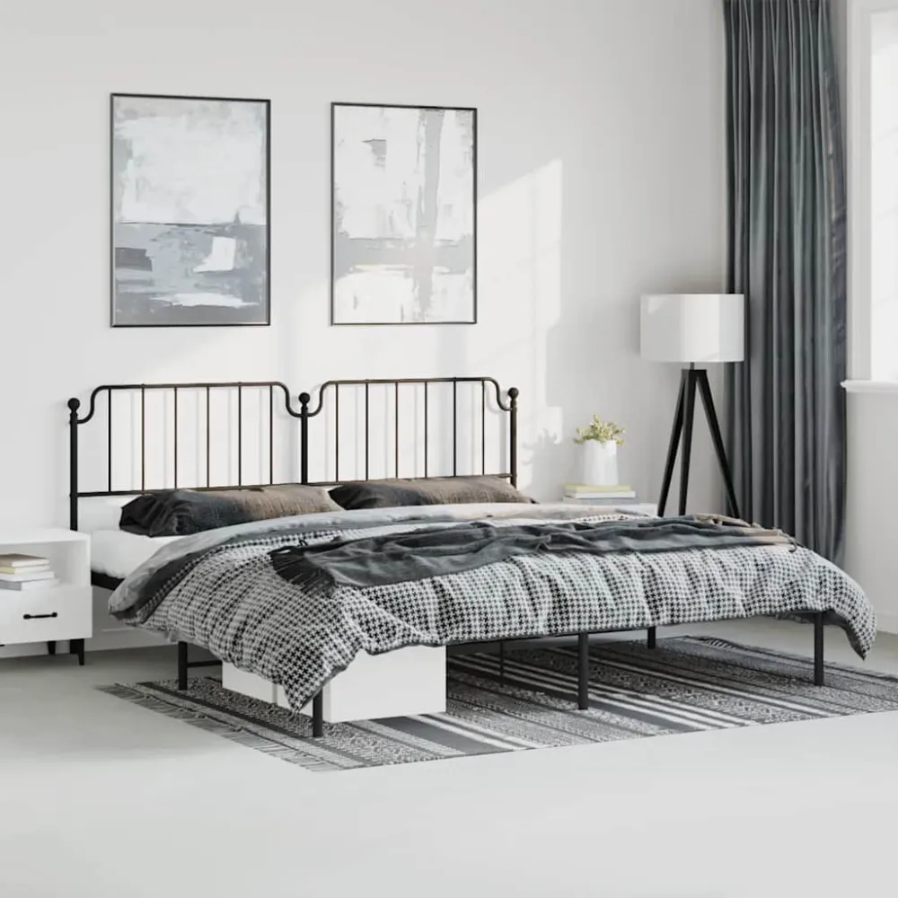 Bedframe met hoofdbord metaal zwart 193x203 cm