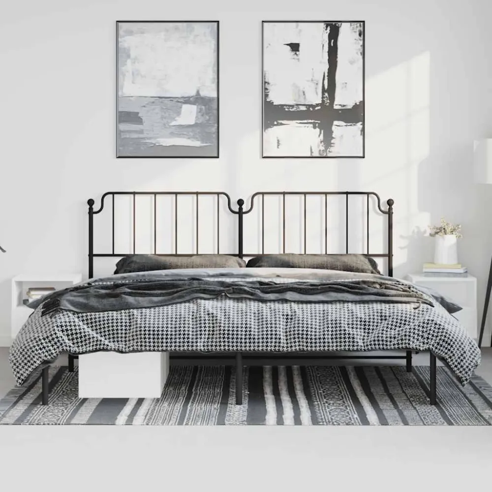 Bedframe met hoofdbord metaal zwart 193x203 cm