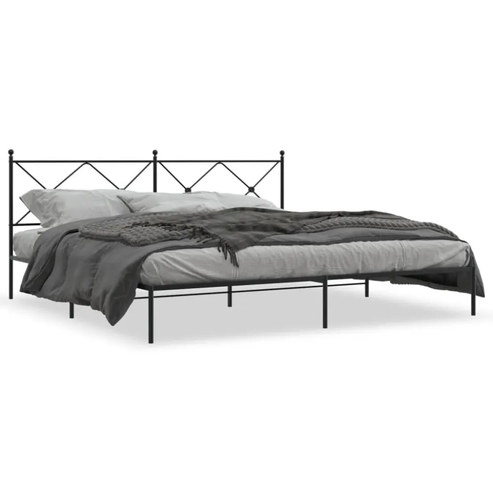 Bedframe met hoofdbord metaal zwart 193x203 cm