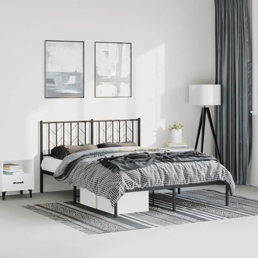 Bedframe met hoofdbord metaal zwart 193x203 cm