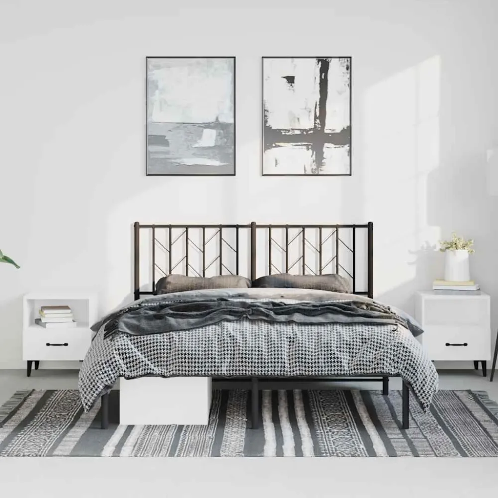 Bedframe met hoofdbord metaal zwart 193x203 cm