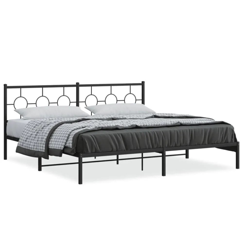 Bedframe met hoofdbord metaal zwart 193x203 cm