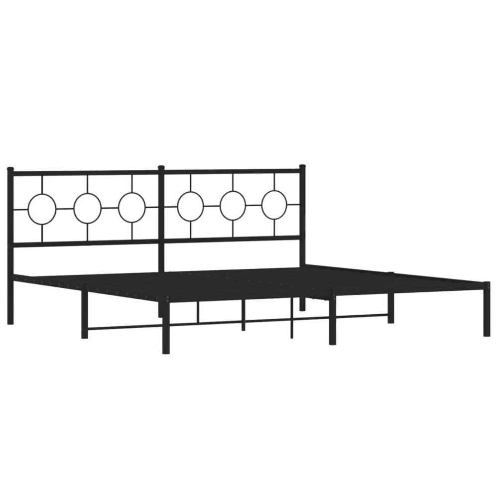 Bedframe met hoofdbord metaal zwart 193x203 cm