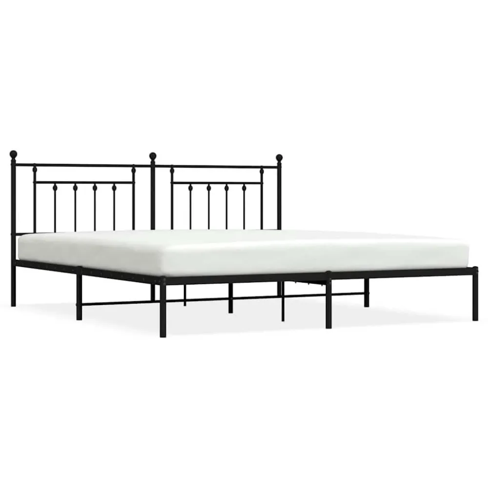 Bedframe met hoofdbord metaal zwart 193x203 cm