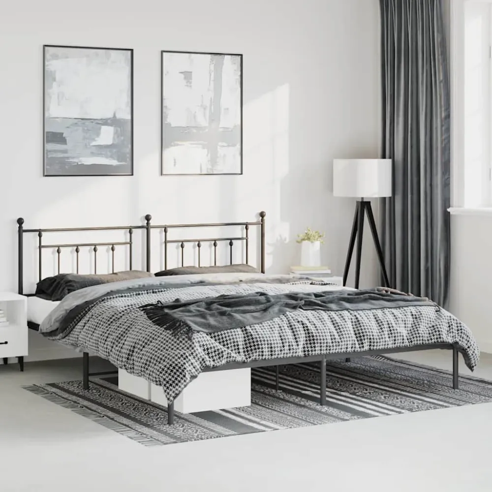 Bedframe met hoofdbord metaal zwart 193x203 cm