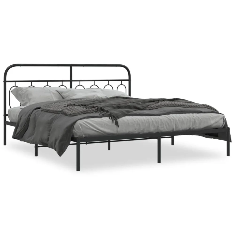 Bedframe met hoofdbord metaal zwart 193x203 cm