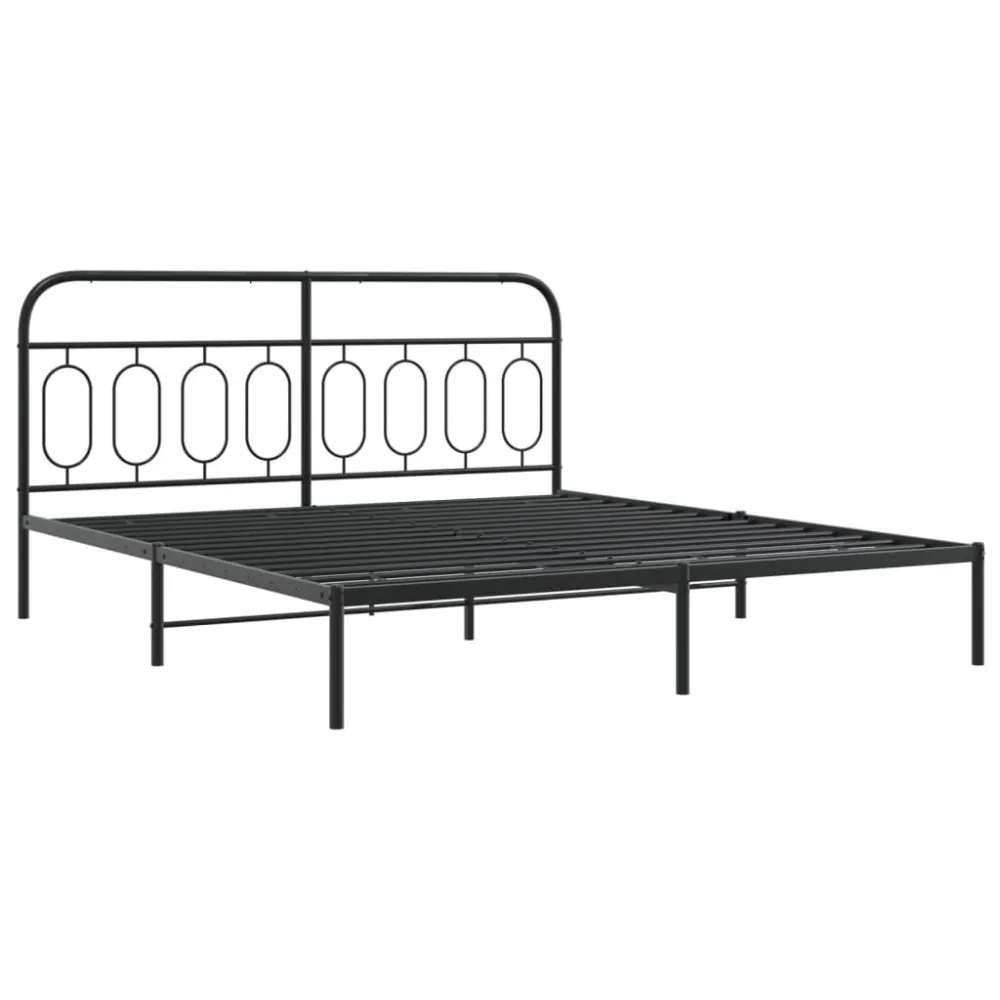 Bedframe met hoofdbord metaal zwart 193x203 cm