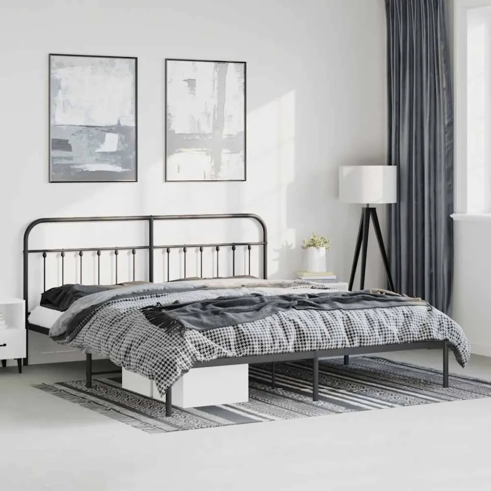 Bedframe met hoofdbord metaal zwart 193x203 cm