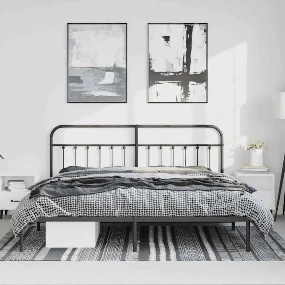 Bedframe met hoofdbord metaal zwart 193x203 cm