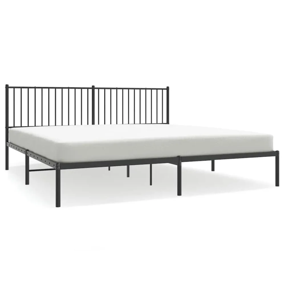 Bedframe met hoofdbord metaal zwart 193x203 cm