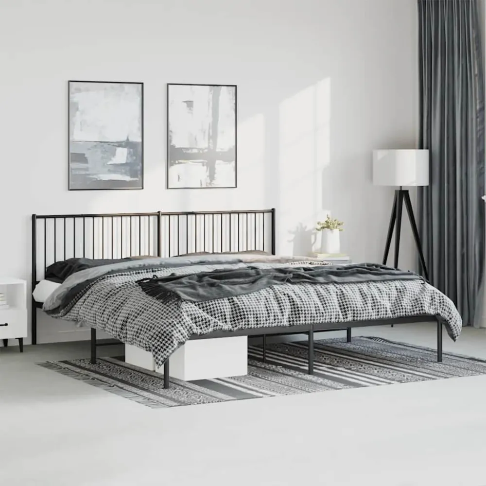 Bedframe met hoofdbord metaal zwart 193x203 cm