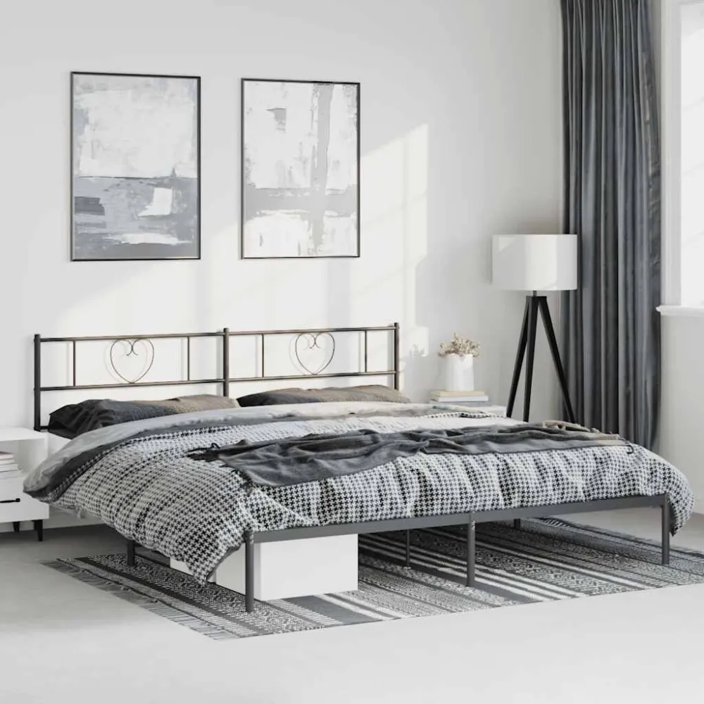 Bedframe met hoofdbord metaal zwart 193x203 cm