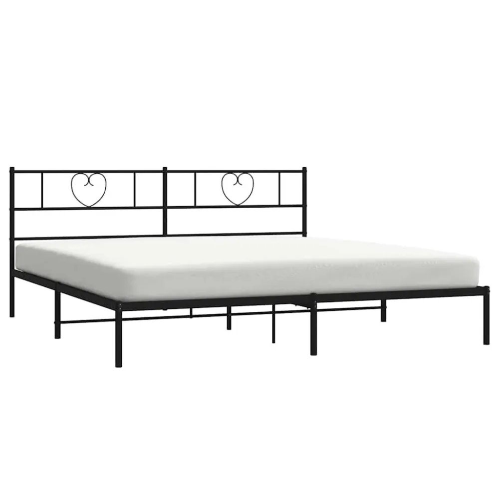 Bedframe met hoofdbord metaal zwart 193x203 cm