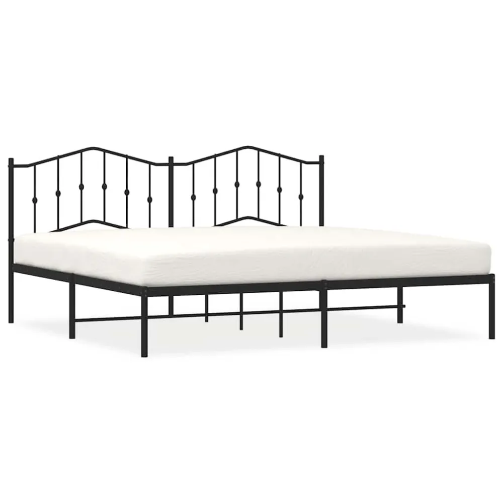Bedframe met hoofdbord metaal zwart 193x203 cm