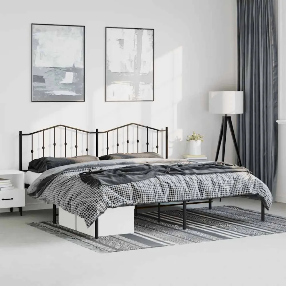 Bedframe met hoofdbord metaal zwart 193x203 cm