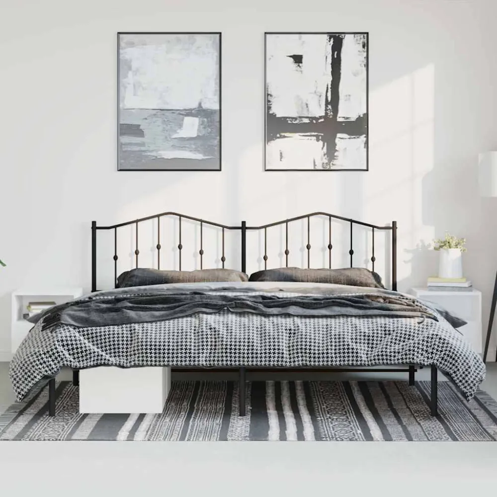 Bedframe met hoofdbord metaal zwart 193x203 cm