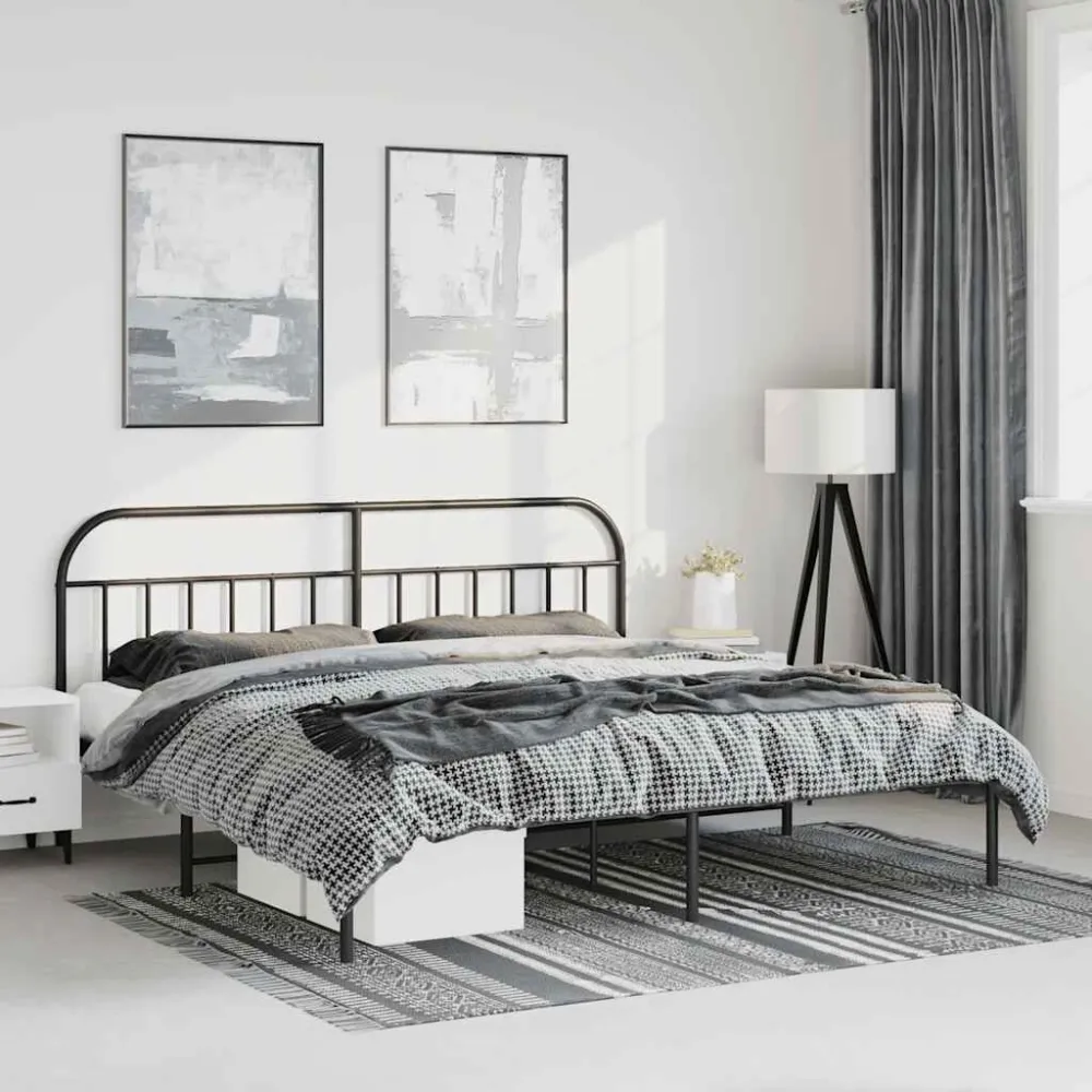 Bedframe met hoofdbord metaal zwart 193x203 cm