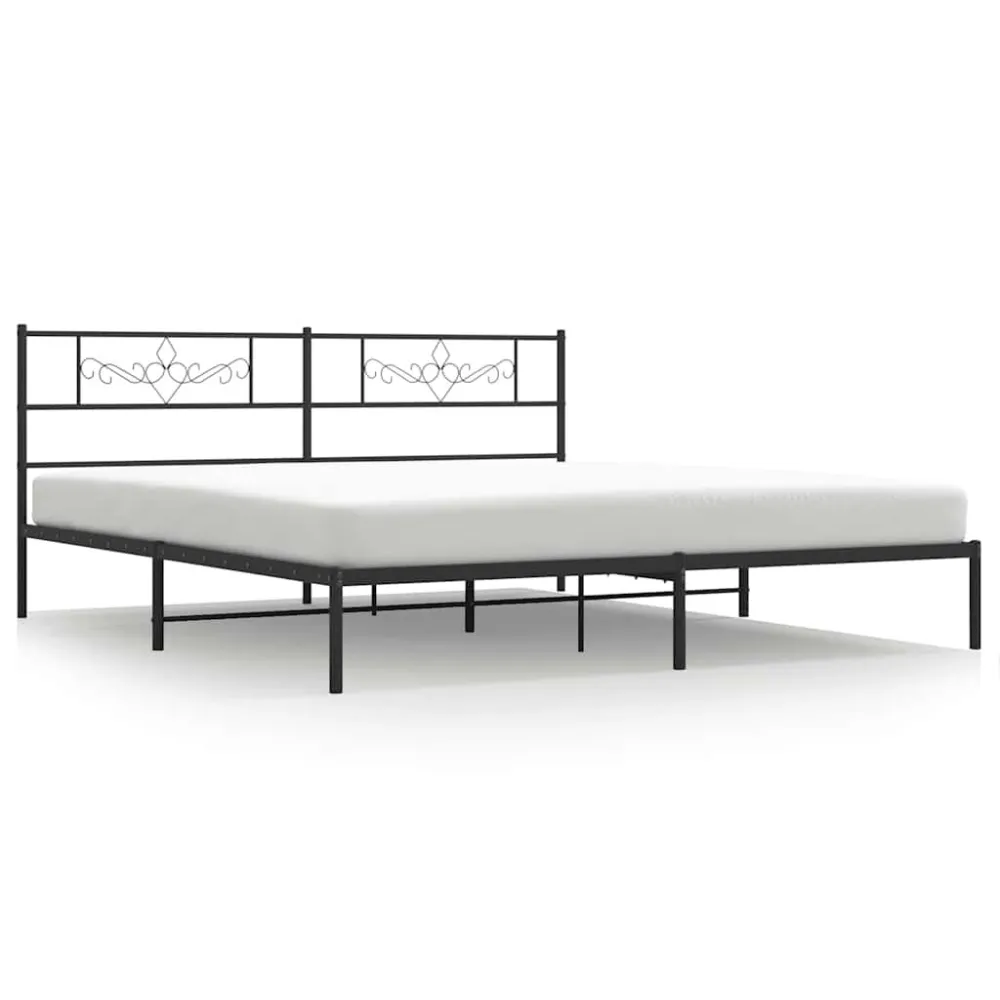 Bedframe met hoofdbord metaal zwart 193x203 cm