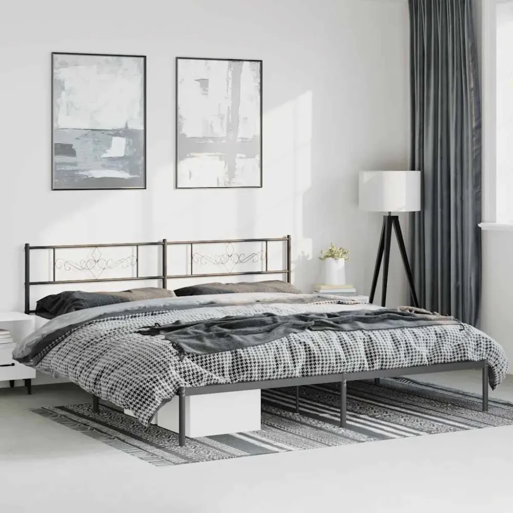 Bedframe met hoofdbord metaal zwart 193x203 cm