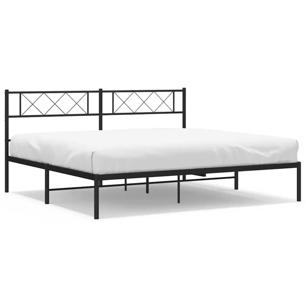 Bedframe met hoofdbord metaal zwart 193x203 cm