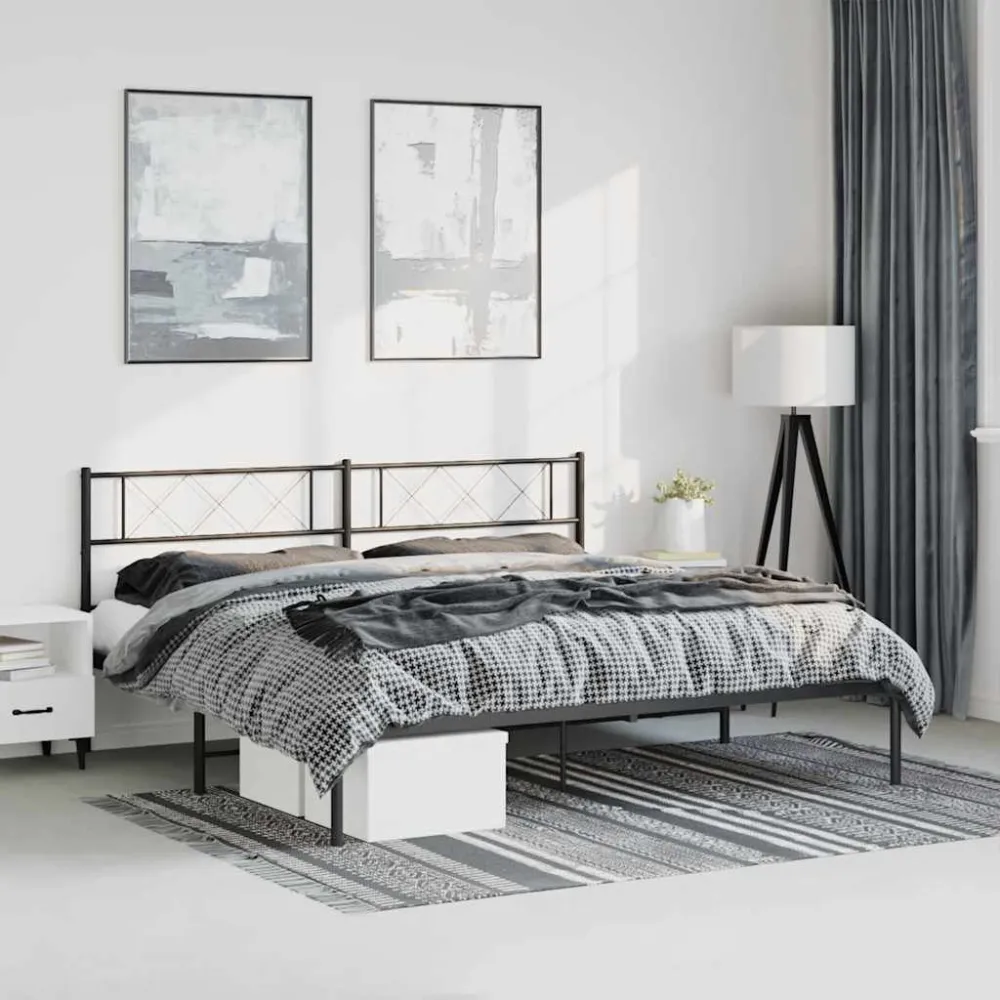 Bedframe met hoofdbord metaal zwart 193x203 cm