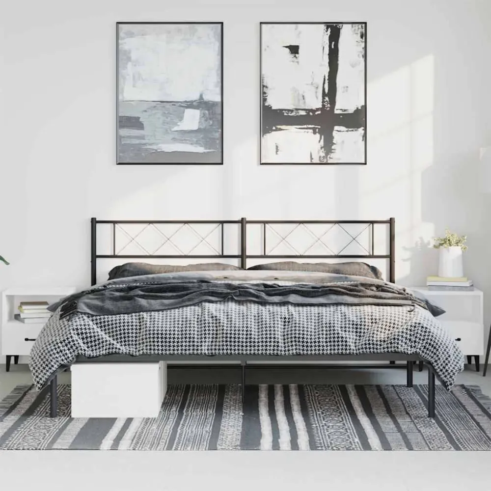 Bedframe met hoofdbord metaal zwart 193x203 cm