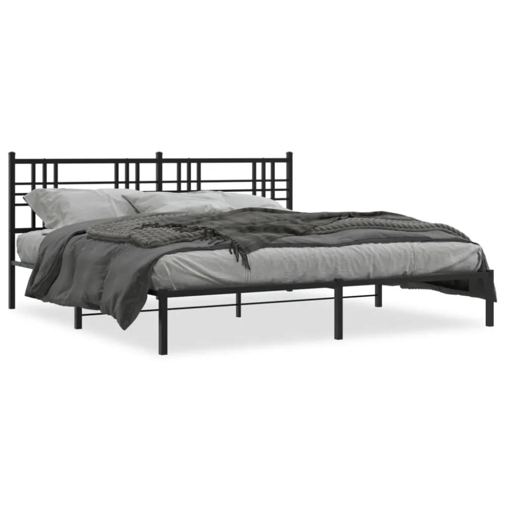 Bedframe met hoofdbord metaal zwart 193x203 cm