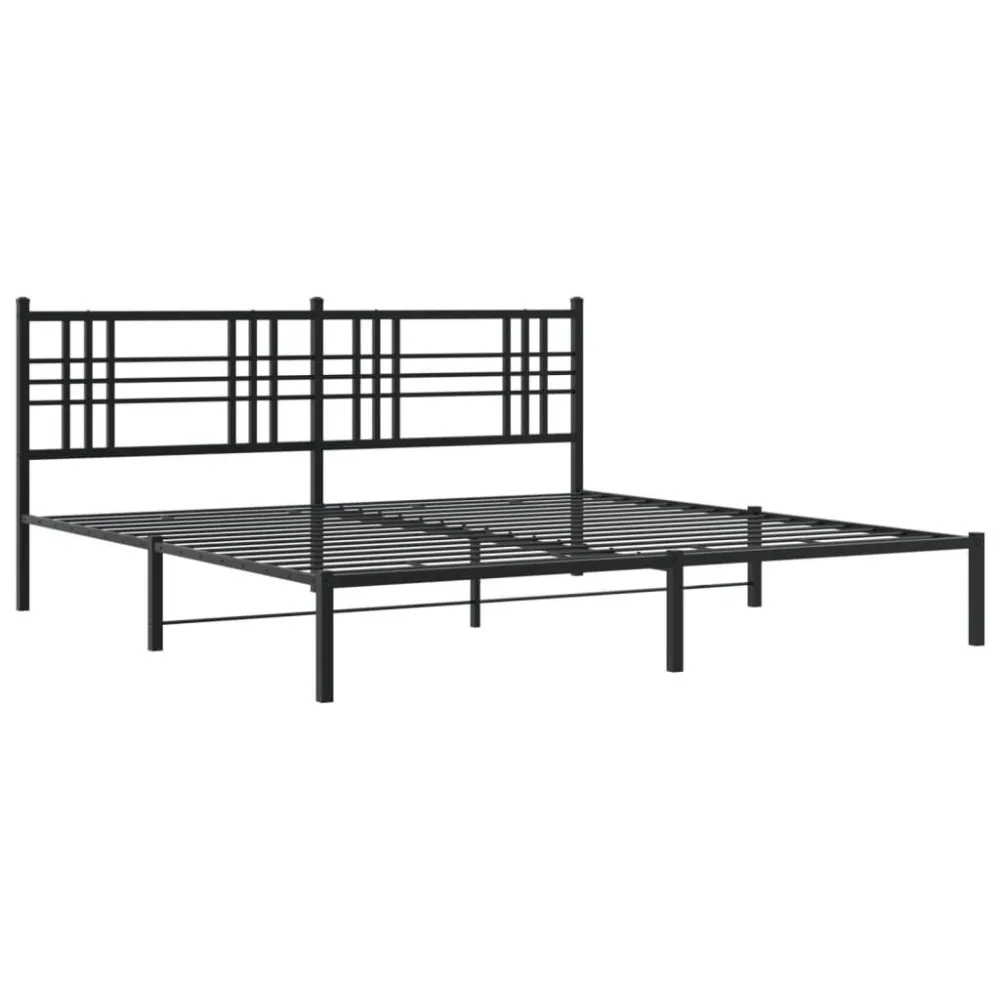 Bedframe met hoofdbord metaal zwart 193x203 cm