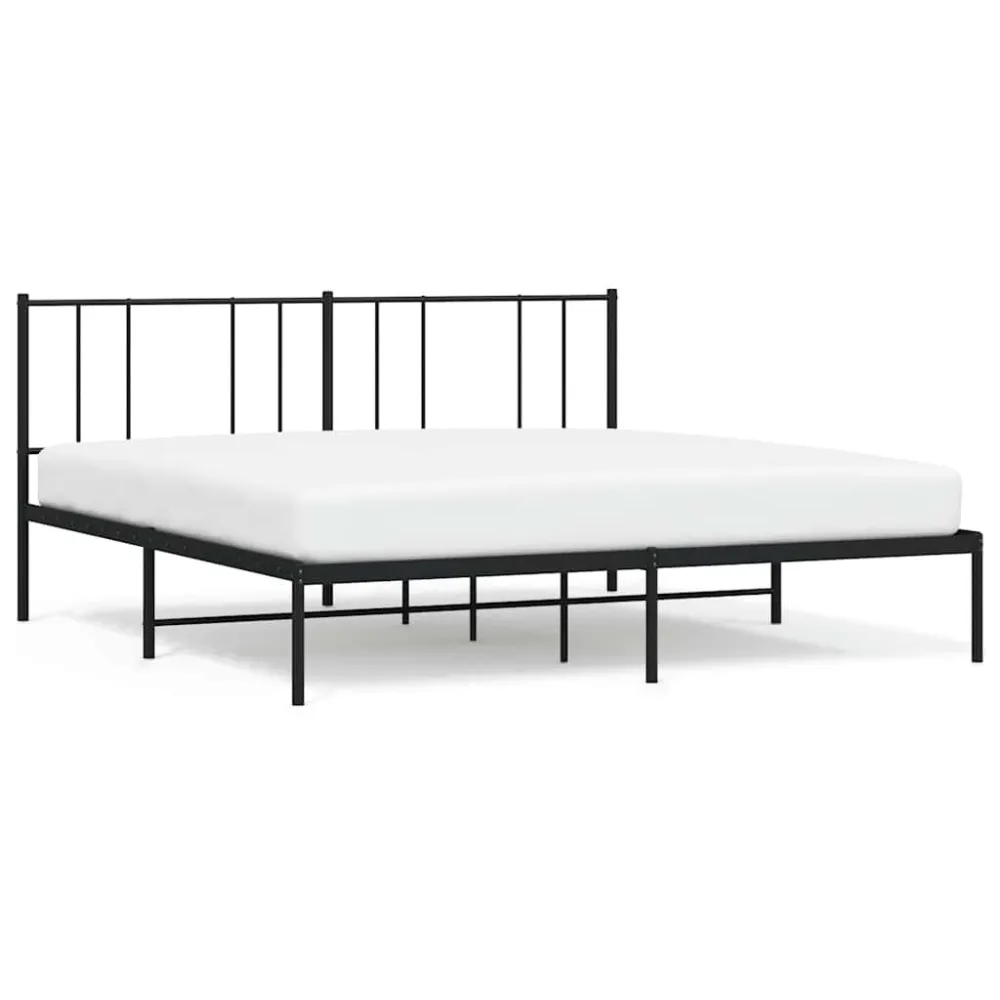 Bedframe met hoofdbord metaal zwart 193x203 cm