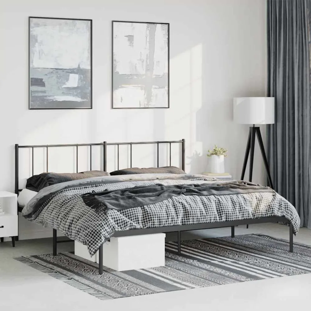 Bedframe met hoofdbord metaal zwart 193x203 cm