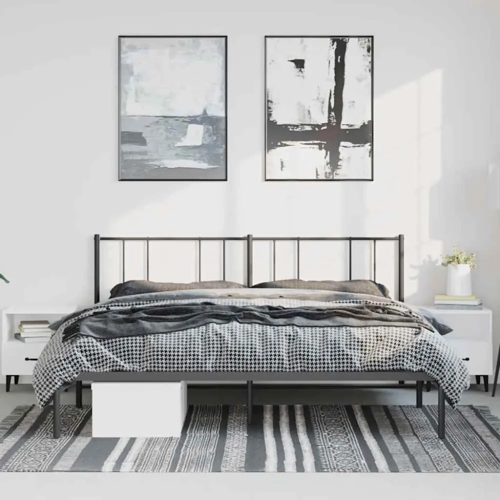 Bedframe met hoofdbord metaal zwart 193x203 cm
