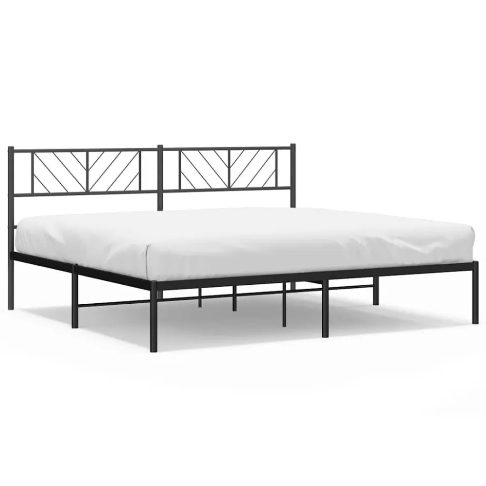 Bedframe met hoofdbord metaal zwart 193x203 cm