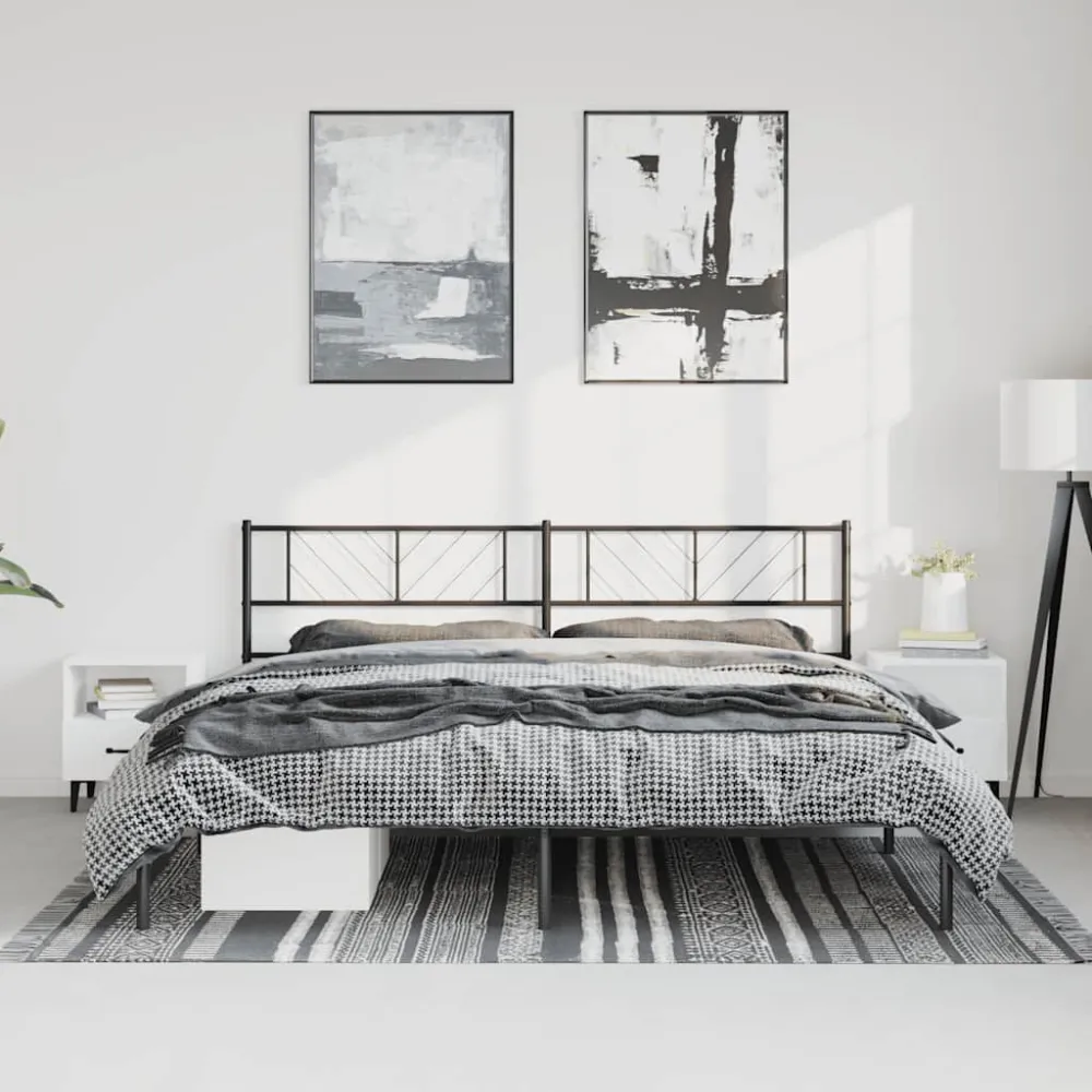 Bedframe met hoofdbord metaal zwart 193x203 cm