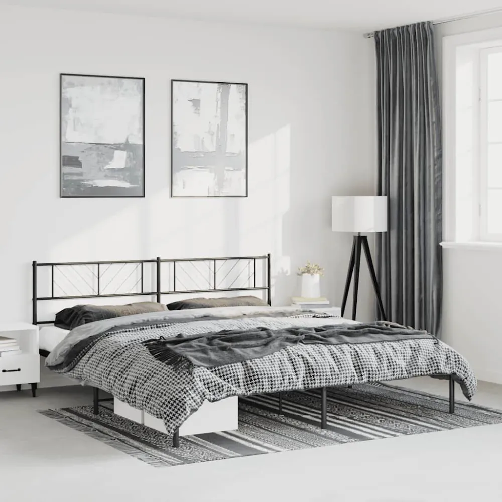Bedframe met hoofdbord metaal zwart 193x203 cm