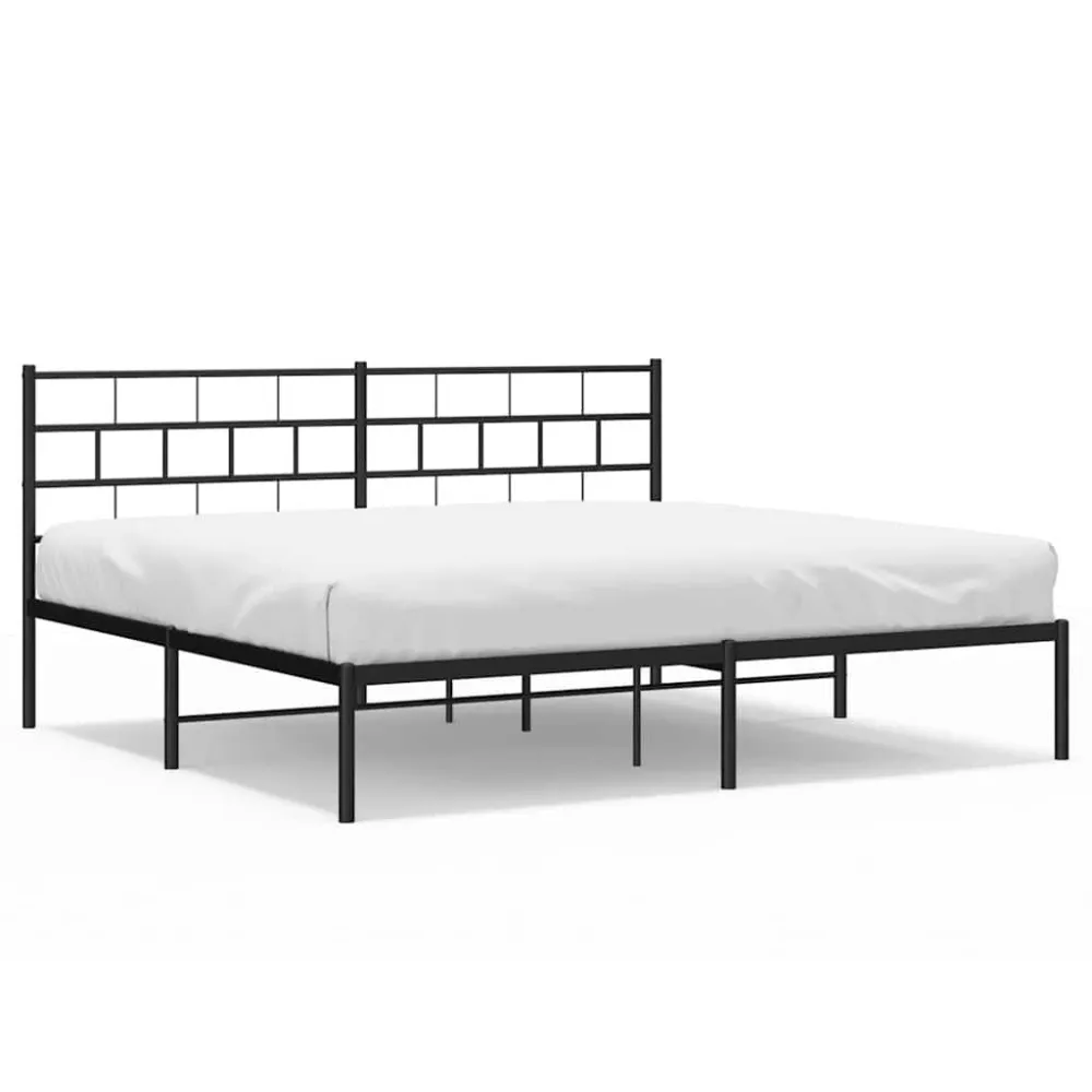 Bedframe met hoofdbord metaal zwart 193x203 cm