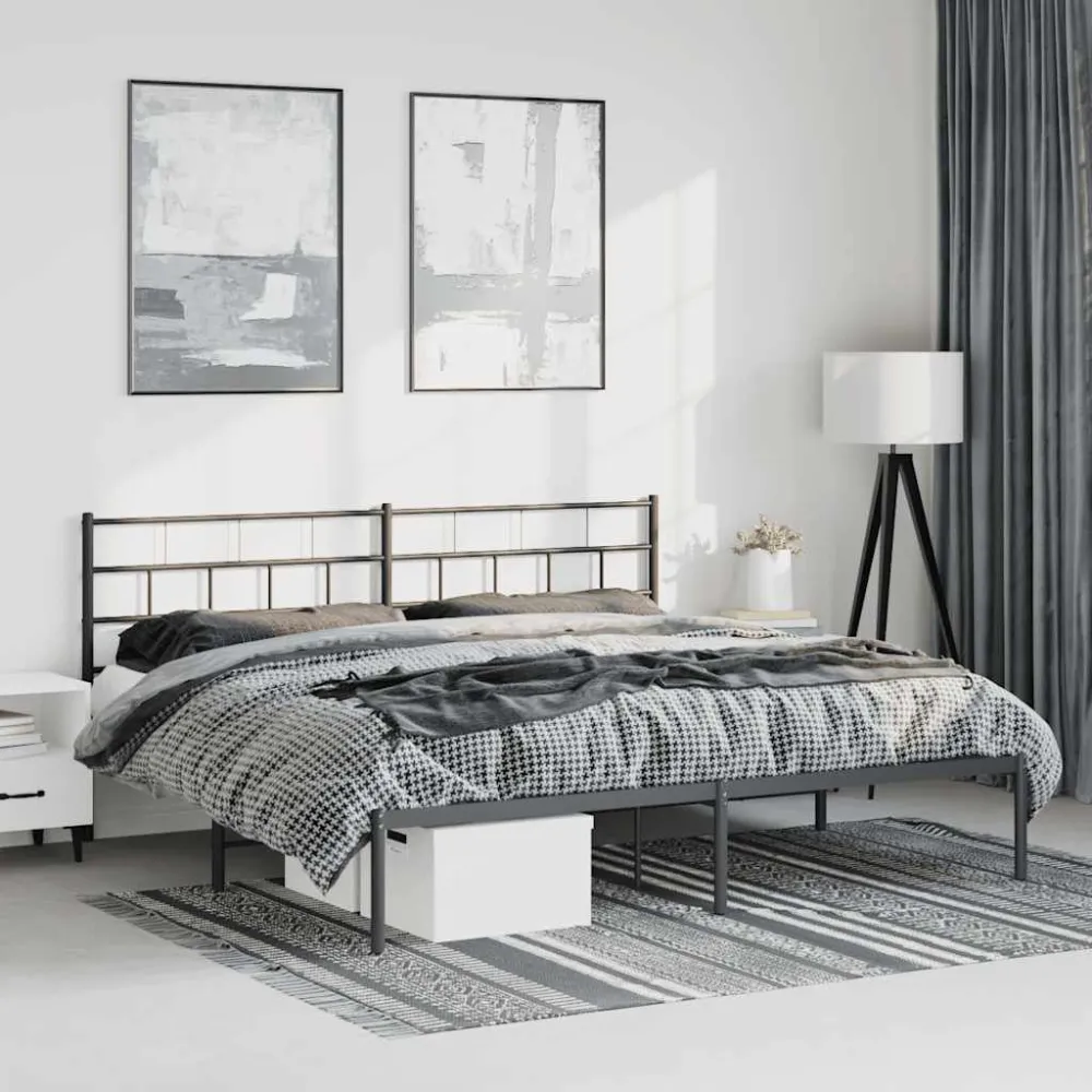Bedframe met hoofdbord metaal zwart 193x203 cm