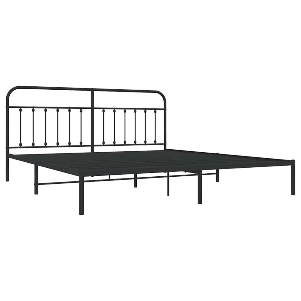 Bedframe met hoofdbord metaal zwart 200x200 cm