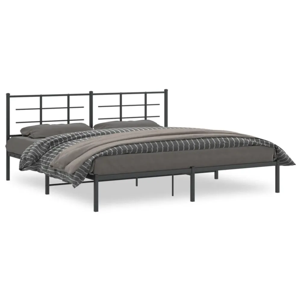 Bedframe met hoofdbord metaal zwart 200x200 cm