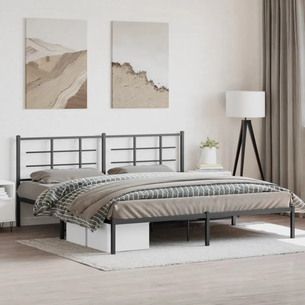 Bedframe met hoofdbord metaal zwart 200x200 cm