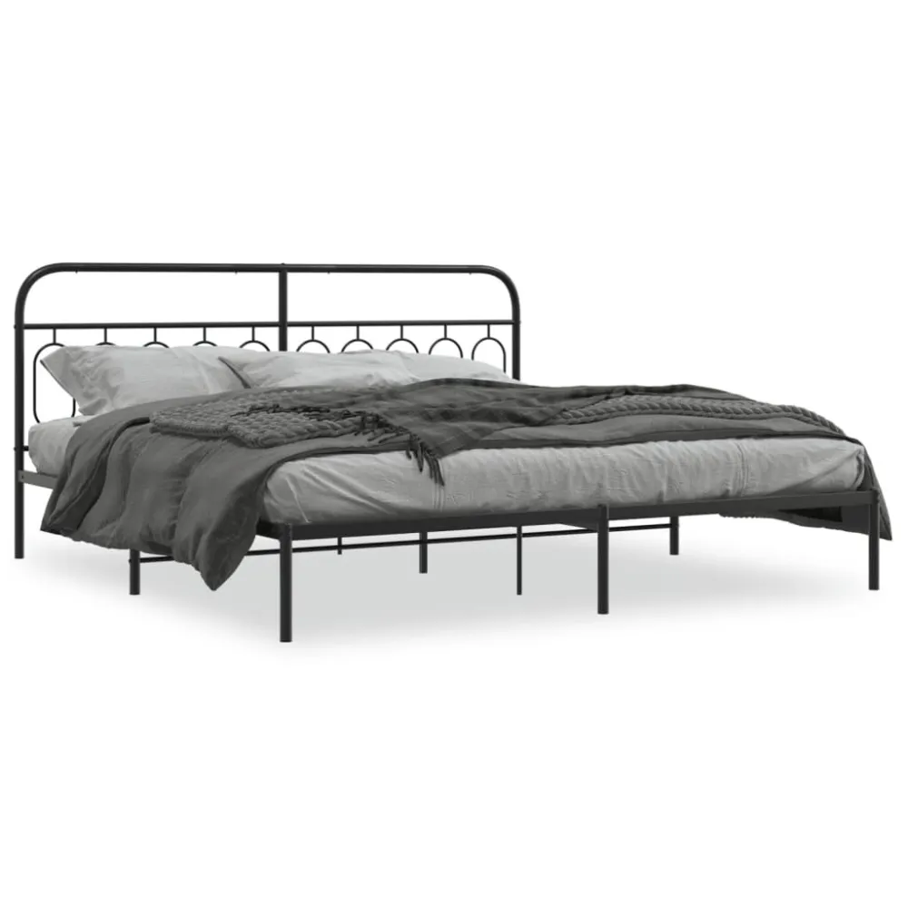 Bedframe met hoofdbord metaal zwart 200x200 cm