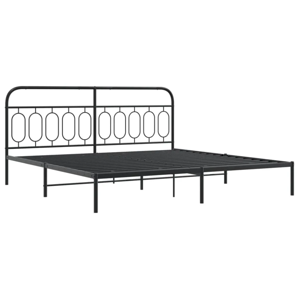 Bedframe met hoofdbord metaal zwart 200x200 cm
