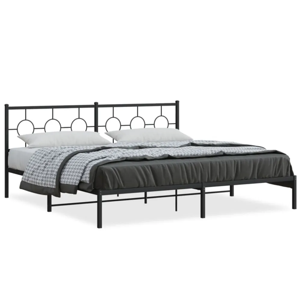 Bedframe met hoofdbord metaal zwart 200x200 cm